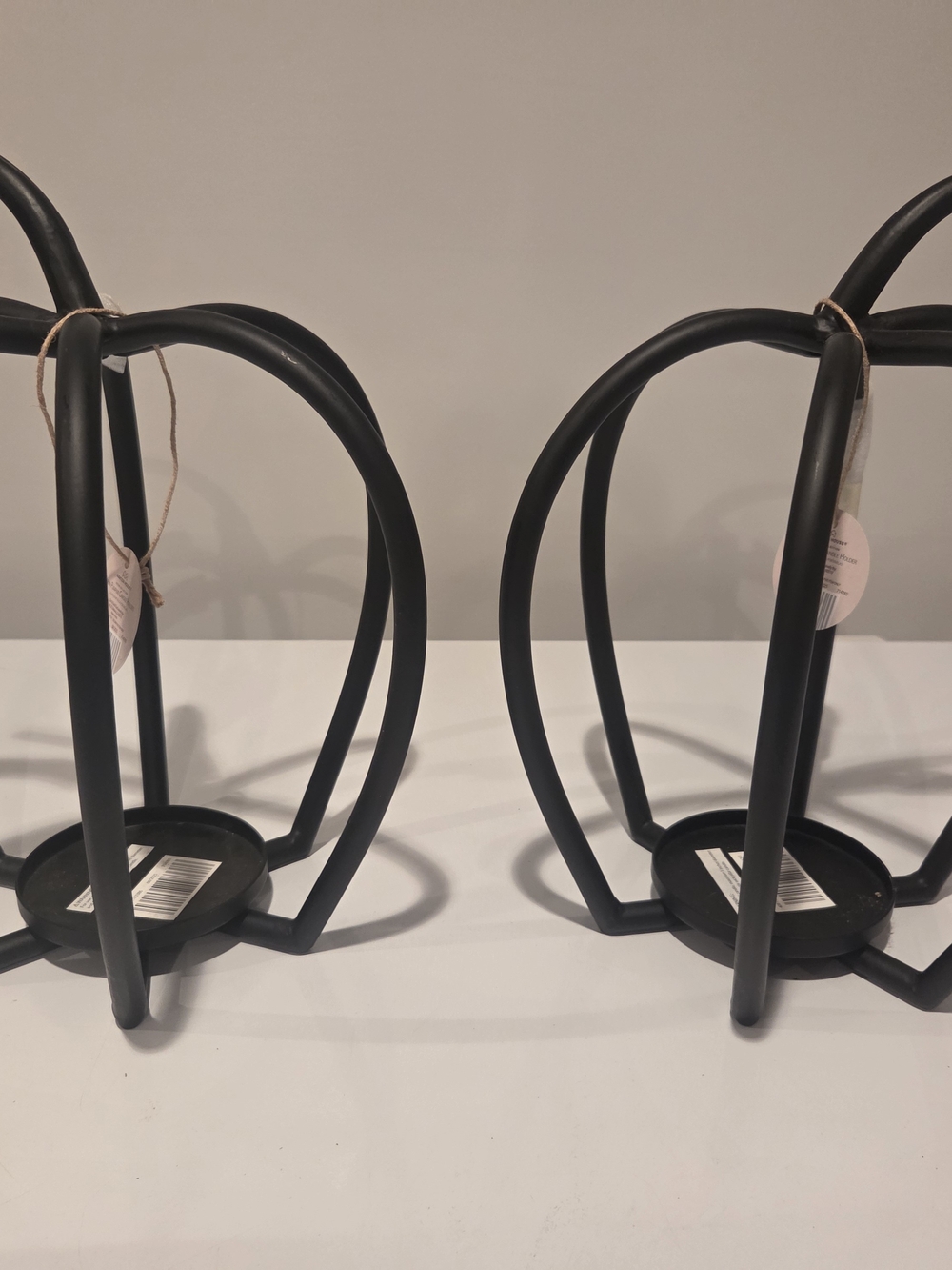 Source Unknown Black Open-Frame Metal Candle Holders (Pair)